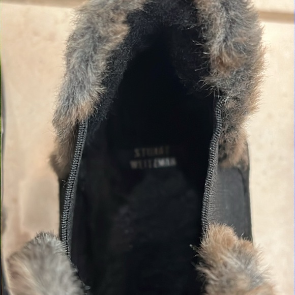 Stuart Weitzman black bootie with fur trim - Picture 2 of 4